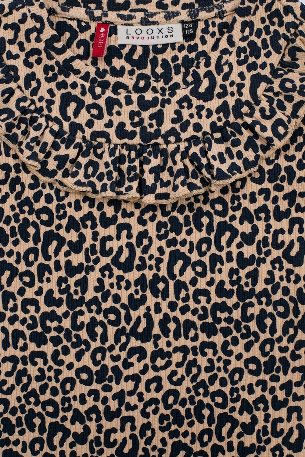 Meisjes Little leopard rib T-shirt ls van LOOXS Little in de kleur sandy leopard in maat 128.