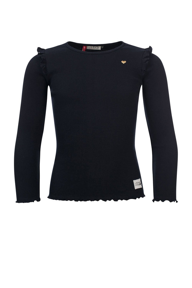 Meisjes Little rib T-shirt ls van LOOXS Little in de kleur dark moon in maat 128.