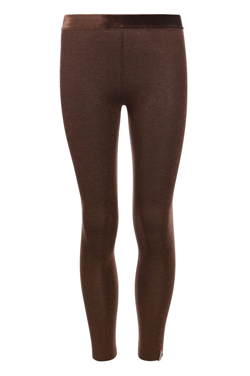 Meisjes Little glitter legging van LOOXS Little in de kleur Cacao in maat 128.