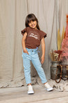 Meisjes Little denim wide leg pants van LOOXS Little in de kleur BLUE CLASSIC in maat 128.