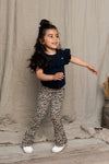 Meisjes Little leopard rib flare pants van LOOXS Little in de kleur sandy leopard in maat 128.