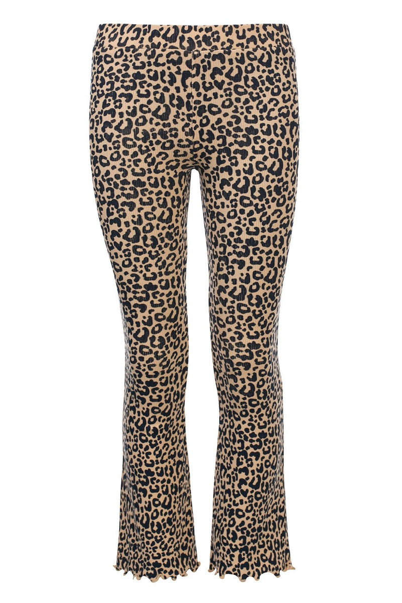 Meisjes Little leopard rib flare pants van LOOXS Little in de kleur sandy leopard in maat 128.