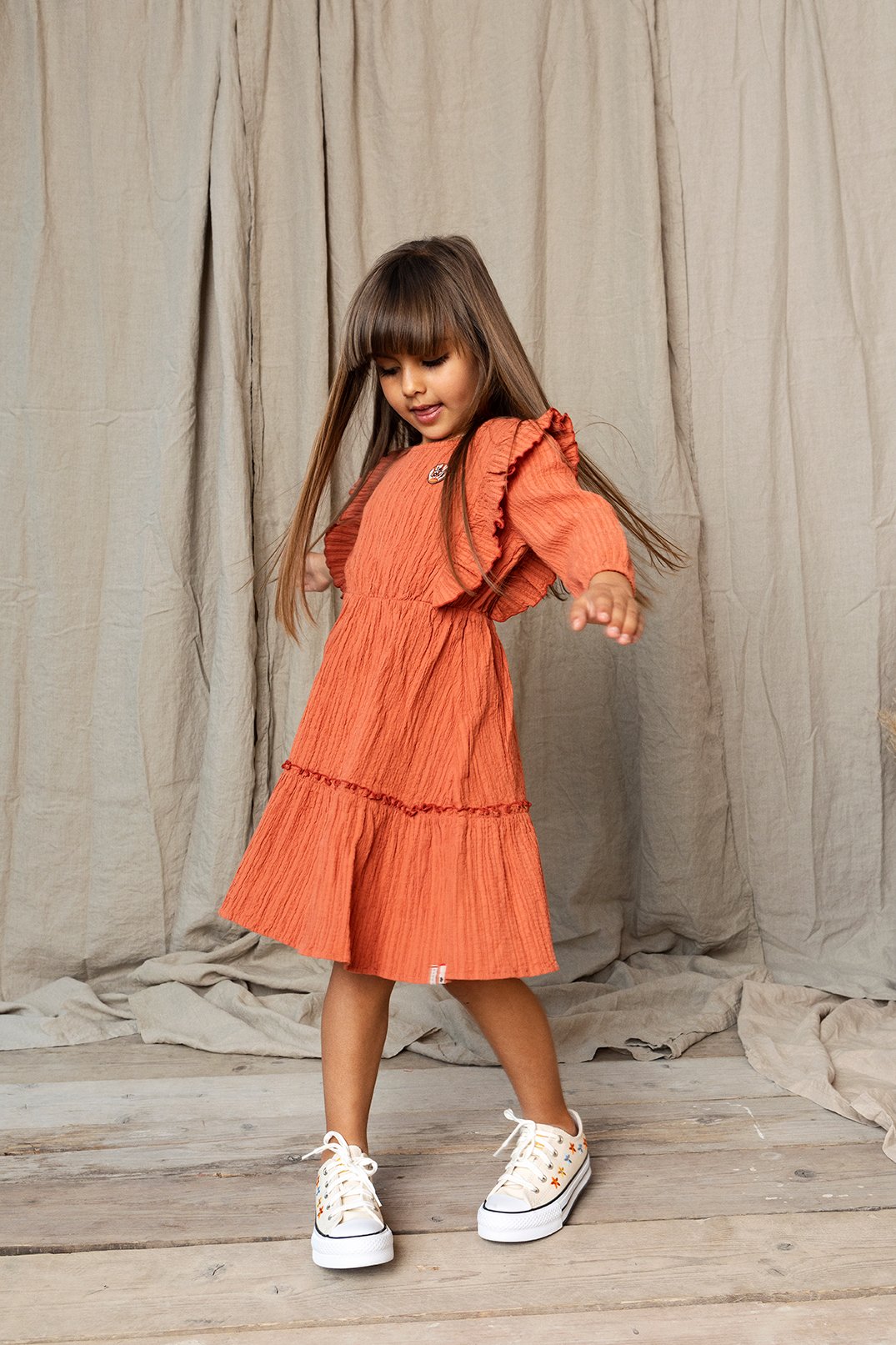 Meisjes Little jaquard dress van LOOXS Little in de kleur Redwood in maat 128.