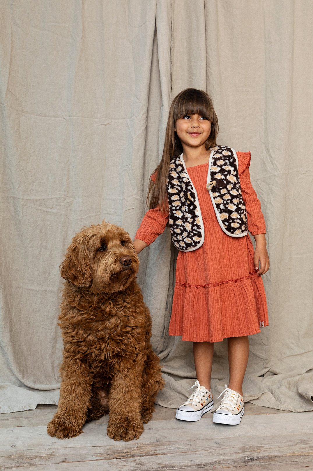 Meisjes Little jaquard dress van LOOXS Little in de kleur Redwood in maat 128.