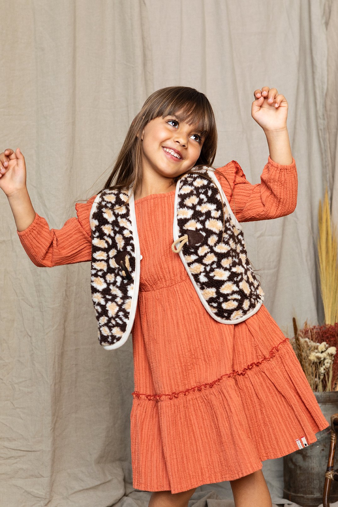 Meisjes Little jaquard dress van LOOXS Little in de kleur Redwood in maat 128.