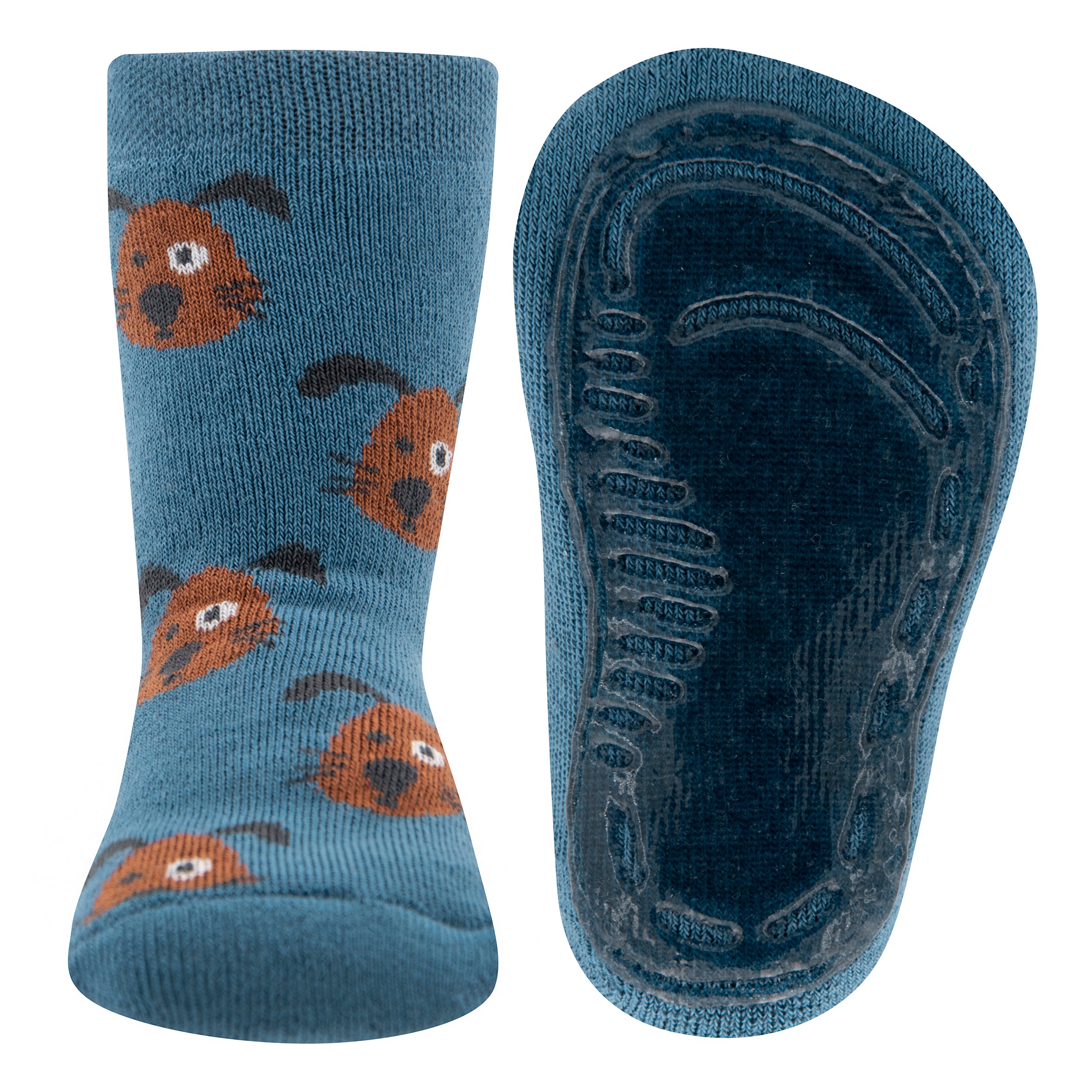 Ewers Sock anti-slip Blue with AOP dog