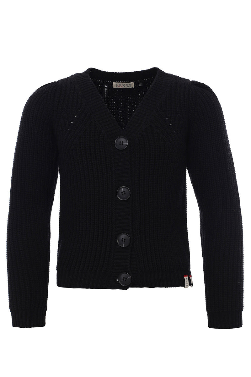Meisjes Knitted Rib Cardigan van Looxs 10sixteen in de kleur black in maat 176.