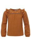 Meisjes Jaquard Blouse van Looxs Little in de kleur OCHRE in maat 128.