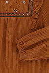 Meisjes Jaquard Blouse van Looxs Little in de kleur OCHRE in maat 128.