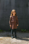 Meisjes Crincle Dress With Flock Ao van Looxs Little in de kleur Chocolate in maat 128.