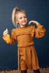 Meisjes Jaquard Dress van Looxs Little in de kleur OCHRE in maat 128.