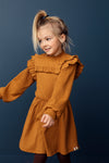 Meisjes Jaquard Dress van Looxs Little in de kleur OCHRE in maat 128.