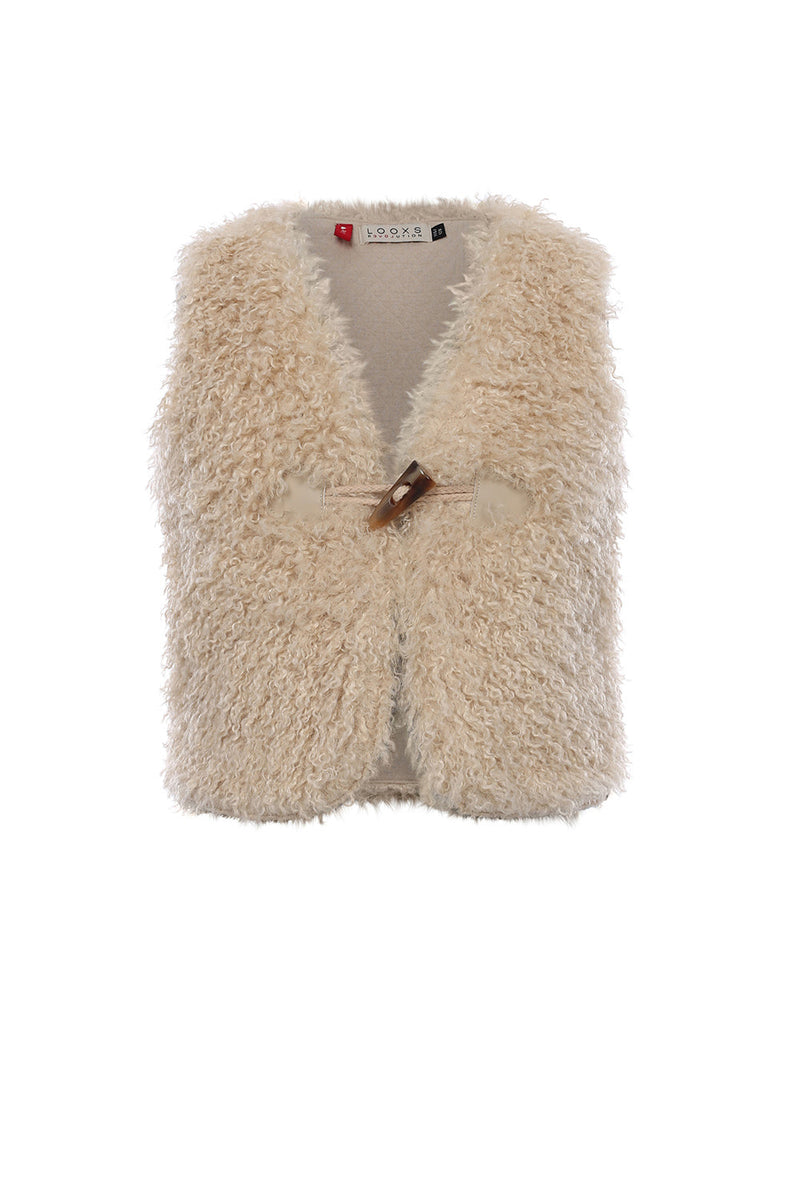Meisjes Fur Gilet van LOOXS Little in de kleur CREAM in maat 116-128.