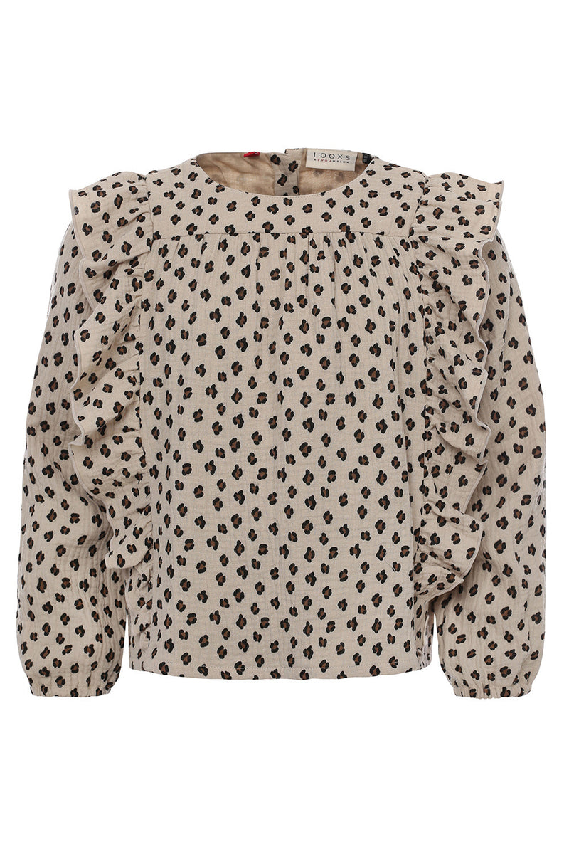Meisjes Printed Mousseline Top van LOOXS Little in de kleur little leopard in maat 128.