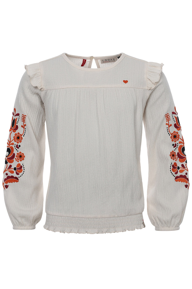 Meisjes Crincle Embroidery Blouse van LOOXS Little in de kleur CREAM in maat 128.