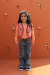 Meisjes Lace Top van LOOXS Little in de kleur TANGERINE in maat 128.