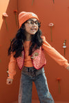 Meisjes Lace Top van LOOXS Little in de kleur TANGERINE in maat 128.