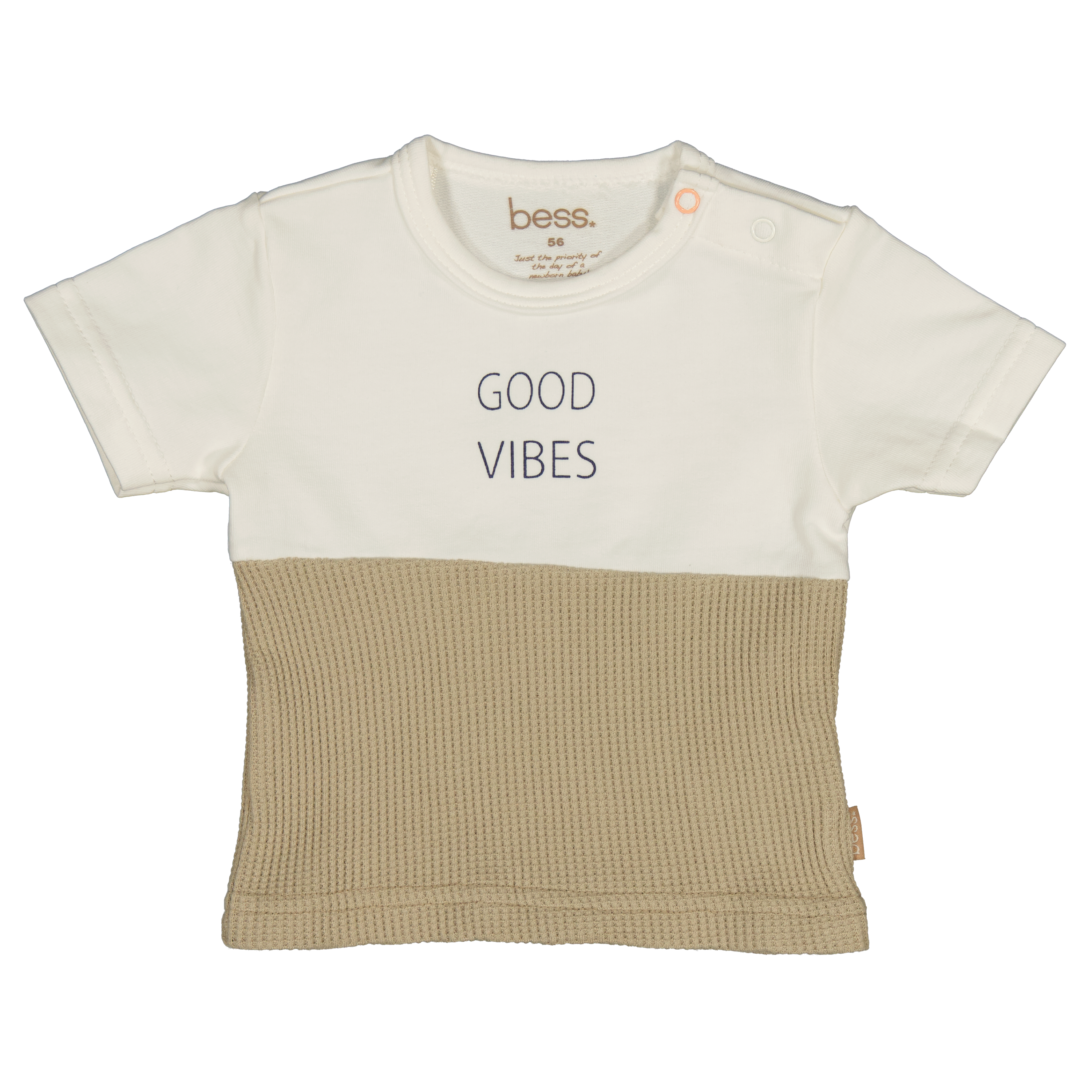Jongens T-shirt Good Vibes van B.E.S.S. in de kleur Clay in maat 68.