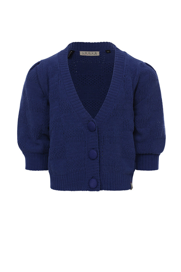 Meisjes Fine Ajour Cardigan van LOOXS 10sixteen in de kleur KOBALT in maat 176.