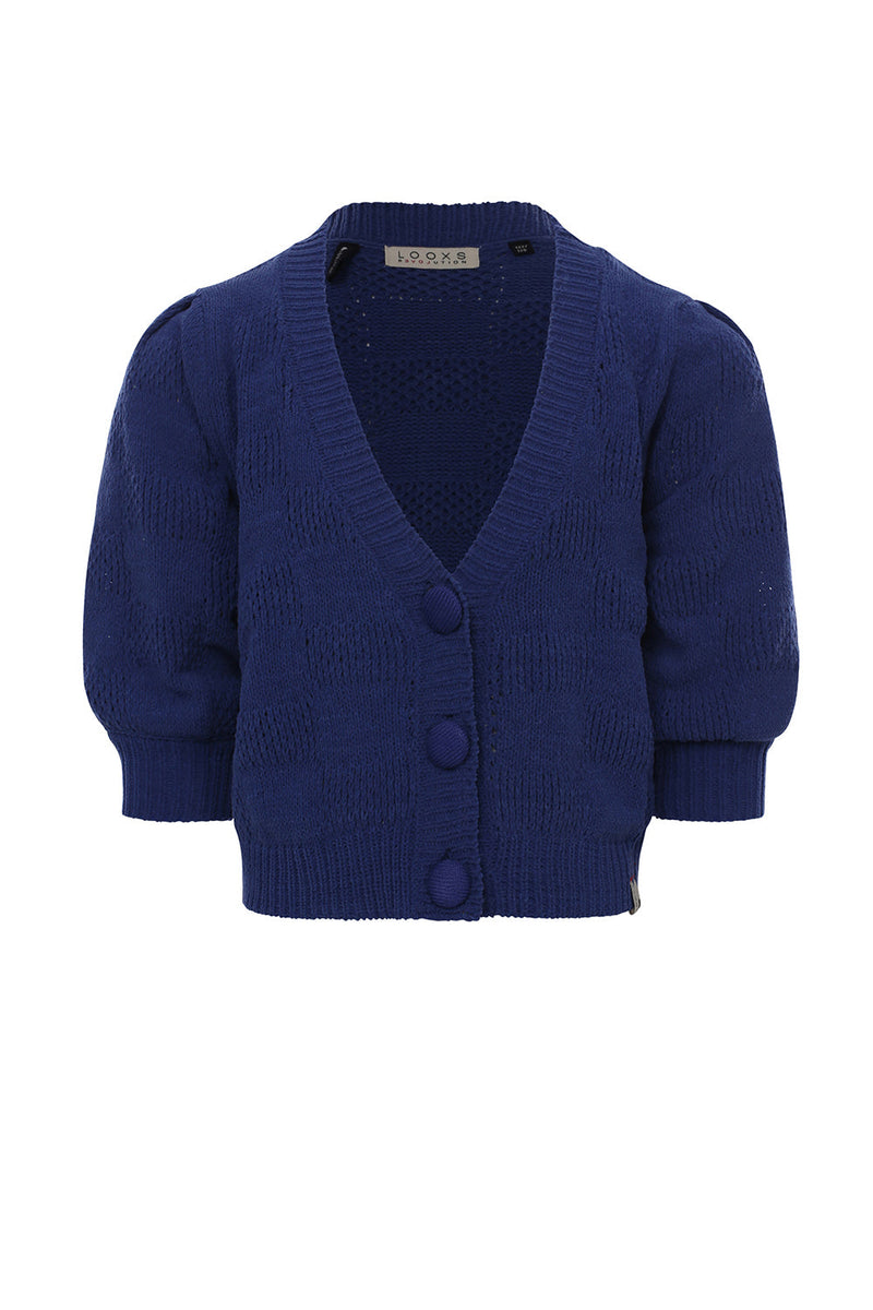 Meisjes Fine Ajour Cardigan van LOOXS 10sixteen in de kleur KOBALT in maat 176.