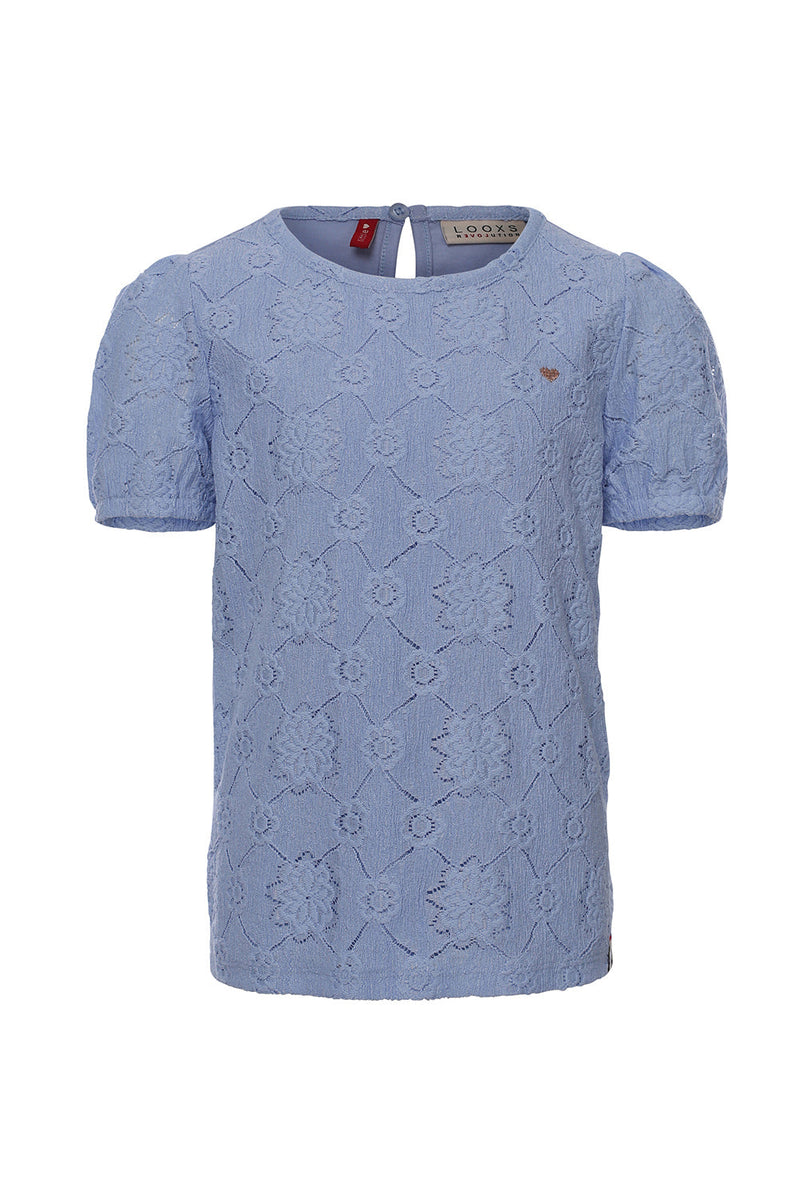 Meisjes Lace Top van LOOXS Little in de kleur Blue sky in maat 128.