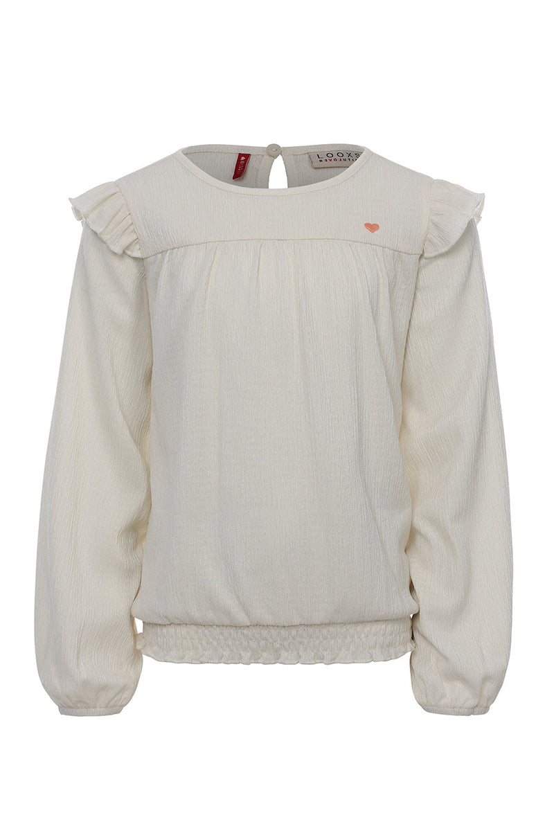 Meisjes Crinckle Top With Embroidery van LOOXS Little in de kleur Warm white in maat 128.