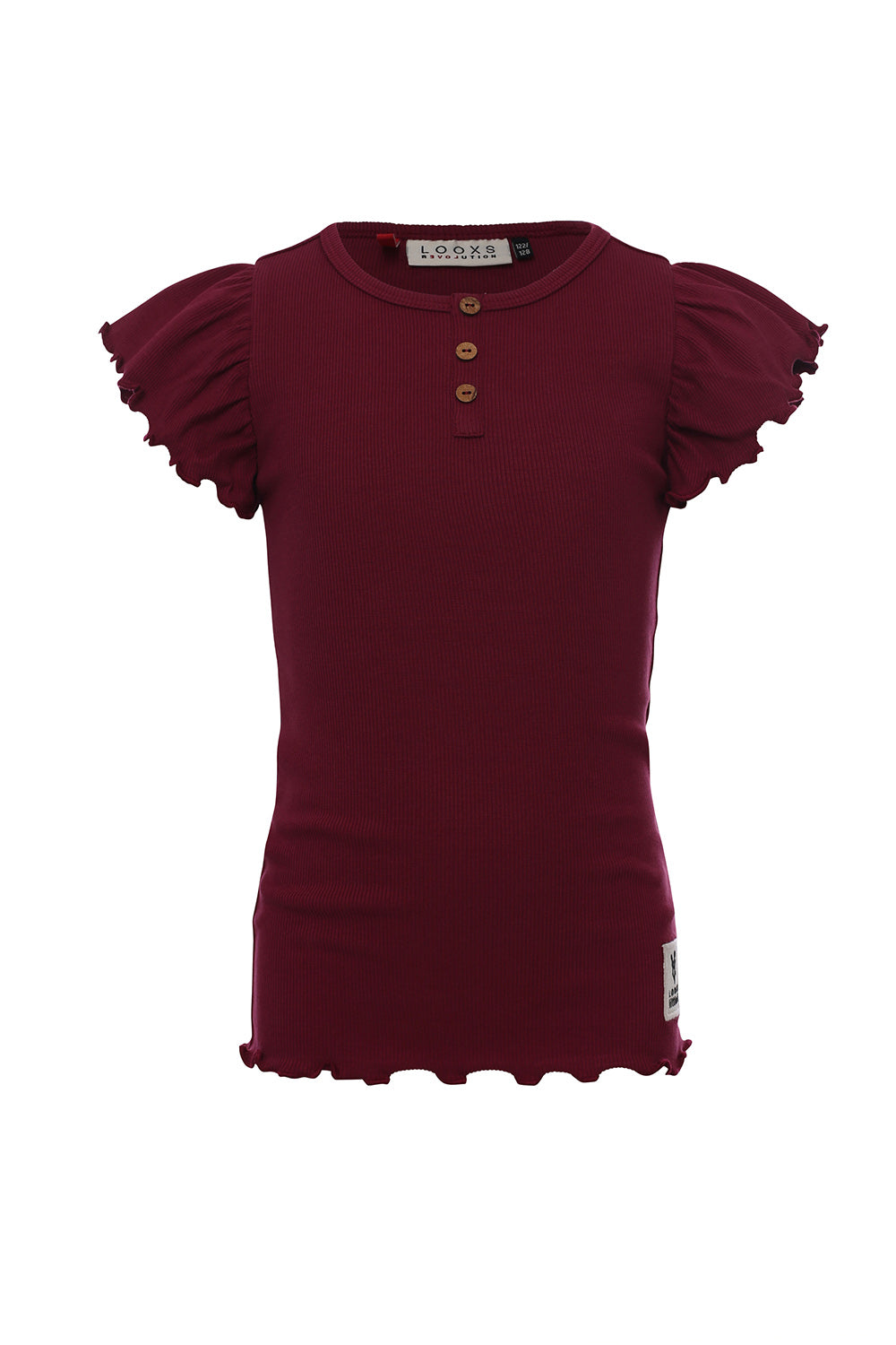 Meisjes Rib T-Shirt van LOOXS Little in de kleur Merlot in maat 128.