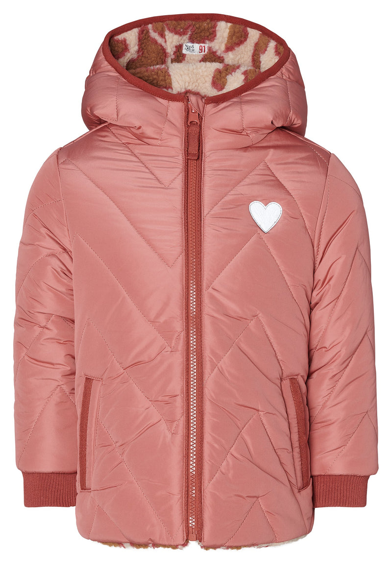 Meisjes Girls Jacket Nieuwaal reversible van Noppies in de kleur Cedar Wood in maat 128.