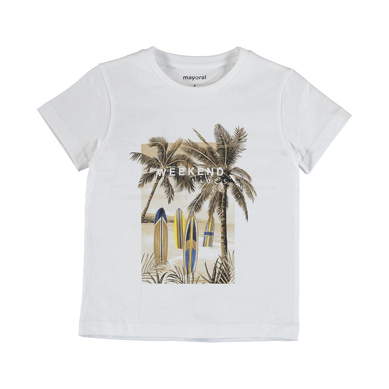 Jongens S/s t-shirt "weekend vibes"   van Mayoral in de kleur White      in maat 128.