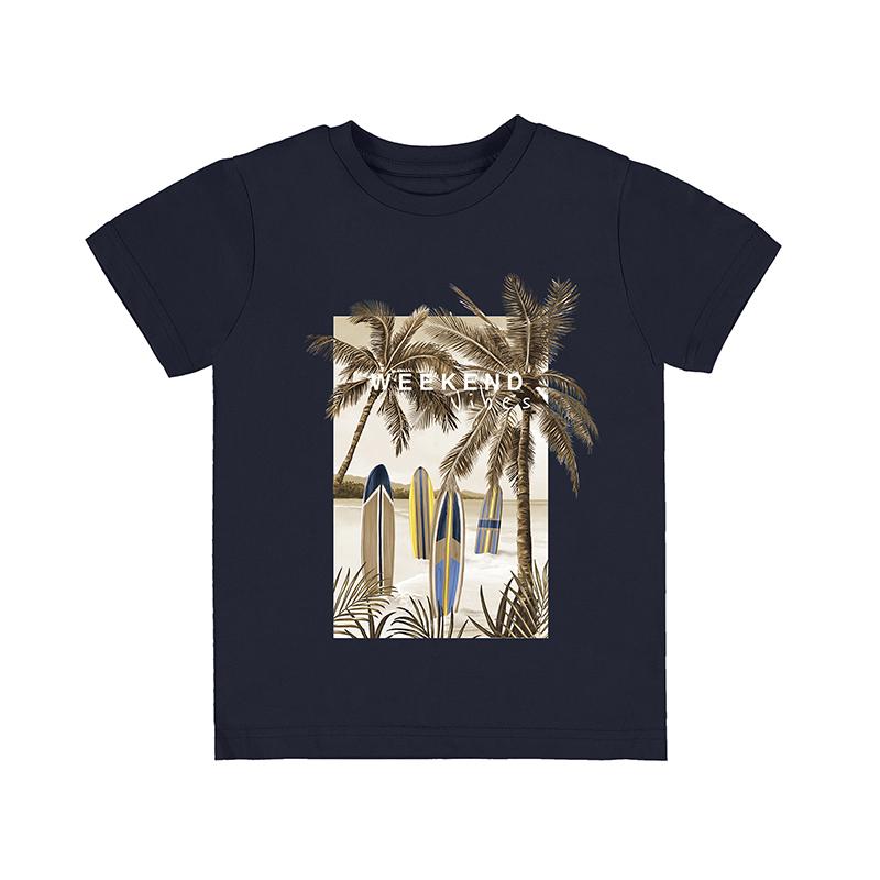 Jongens S/s t-shirt "weekend vibes"   van Mayoral in de kleur Navy       in maat 128.
