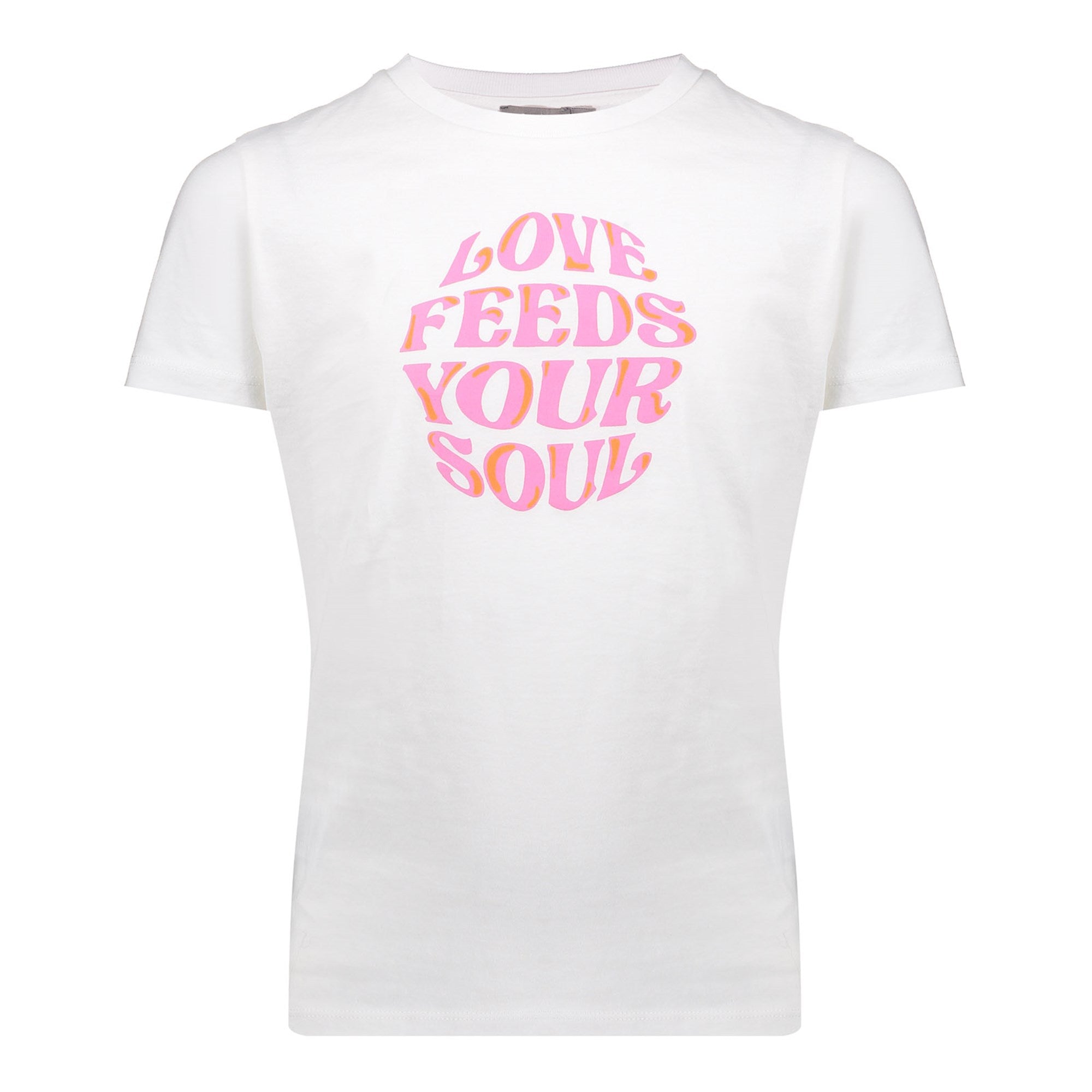 Meisjes T-shirt love feeds your soul van Geisha in de kleur 000010 - off-white/pink in maat 176.