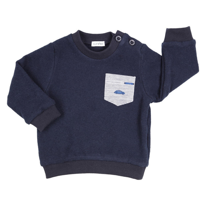 Baby jongens SWEATER - POCKET CAR - GILLO - van GYMP in de kleur MARINE in maat 86.