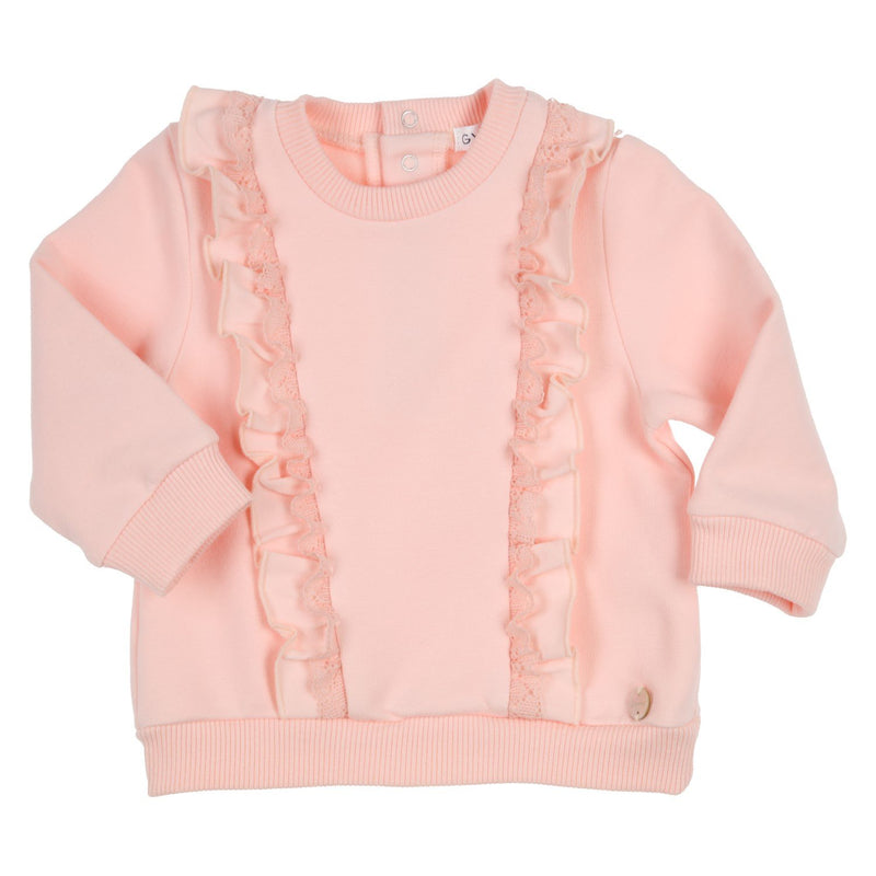 Babys SWEATER - FLOUNCES AND LACE -  van Gymp in de kleur VIEUX-ROSE in maat 86.