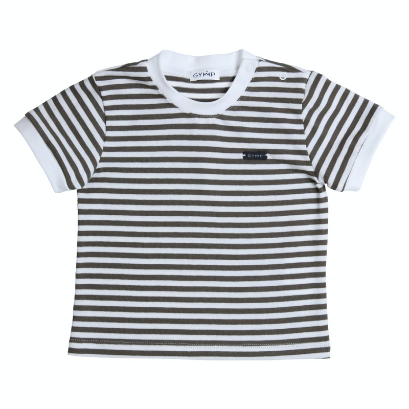 Baby jongens T-SHIRT - BRETON - PREM BOYS - van Gymp in de kleur Kaki/Wit in maat 86.
