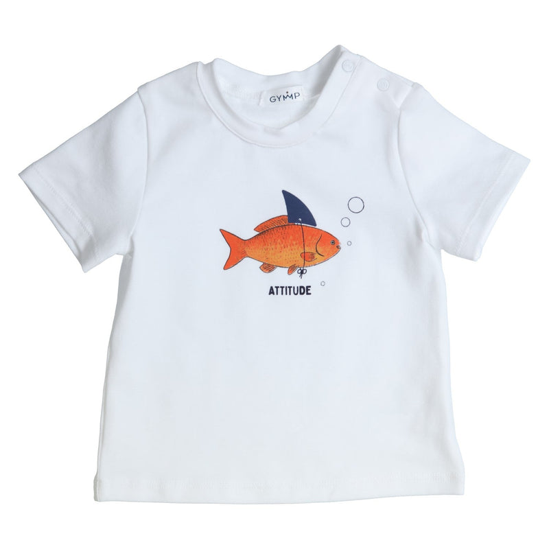 Jongens T-SHIRT - GOLDFISH - AEROBIC - van Gymp in de kleur WIT in maat 86.