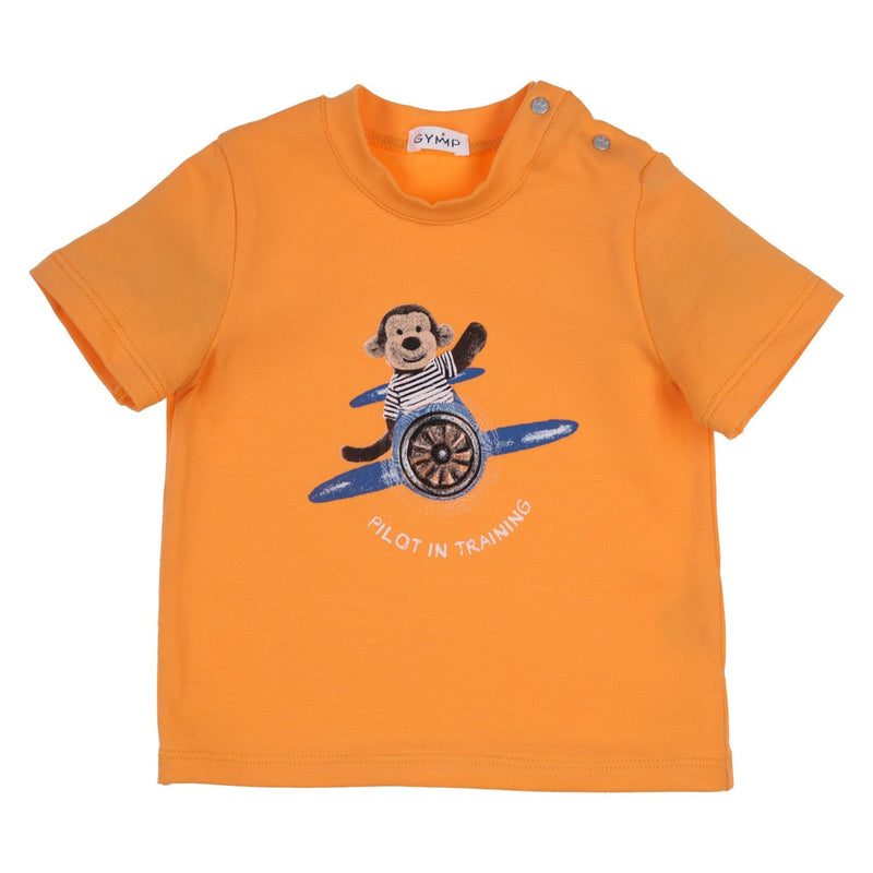 Jongens T-SHIRT - PILOT IN TRAINING -  van Gymp in de kleur ORANJE in maat 86.
