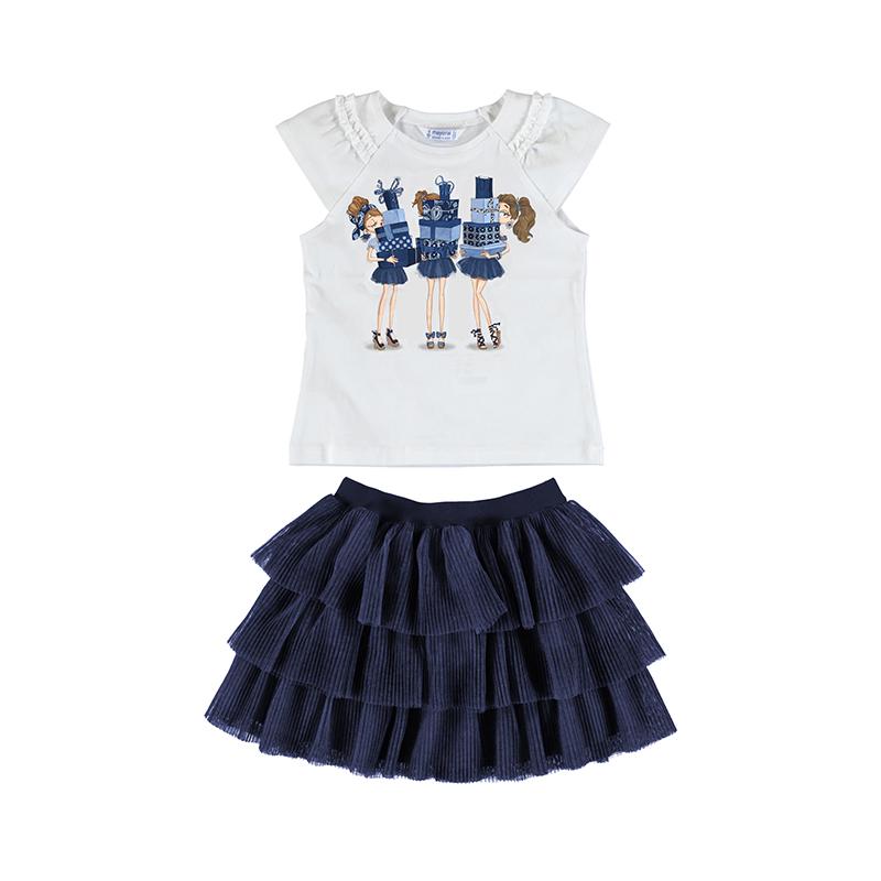 Meisjes Set: tule skirt + t-shirt van Mayoral in de kleur Ink        in maat 128.