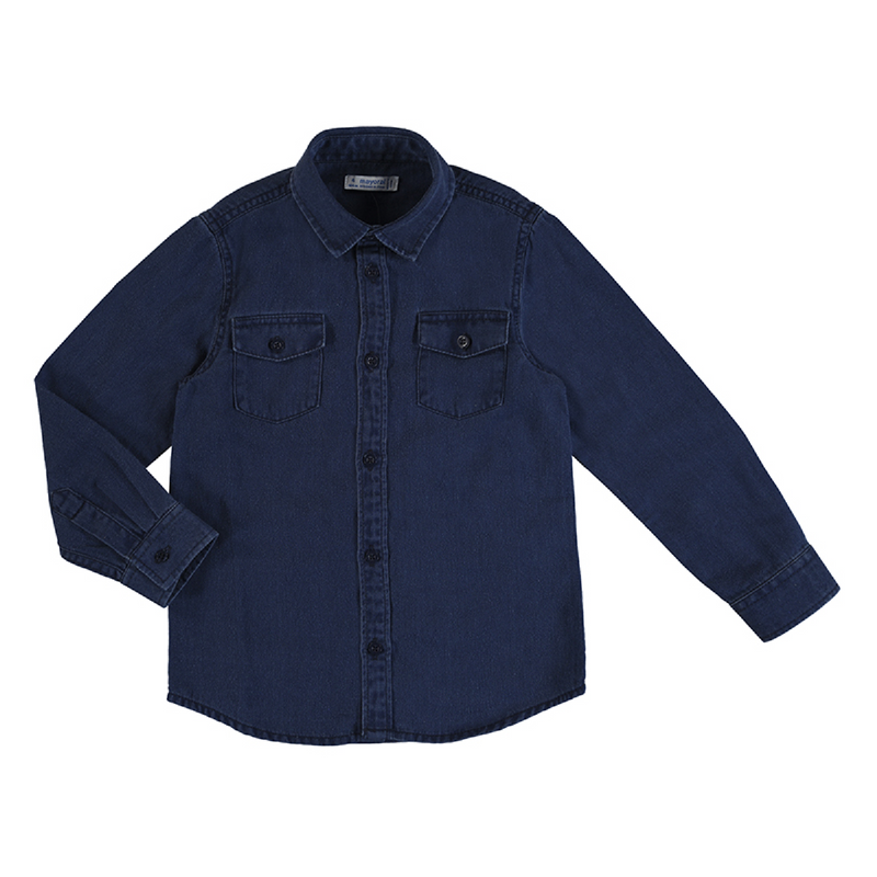 jongens Longsleeve Twill Shirt van Mayoral in de kleur Denim in maat 128.