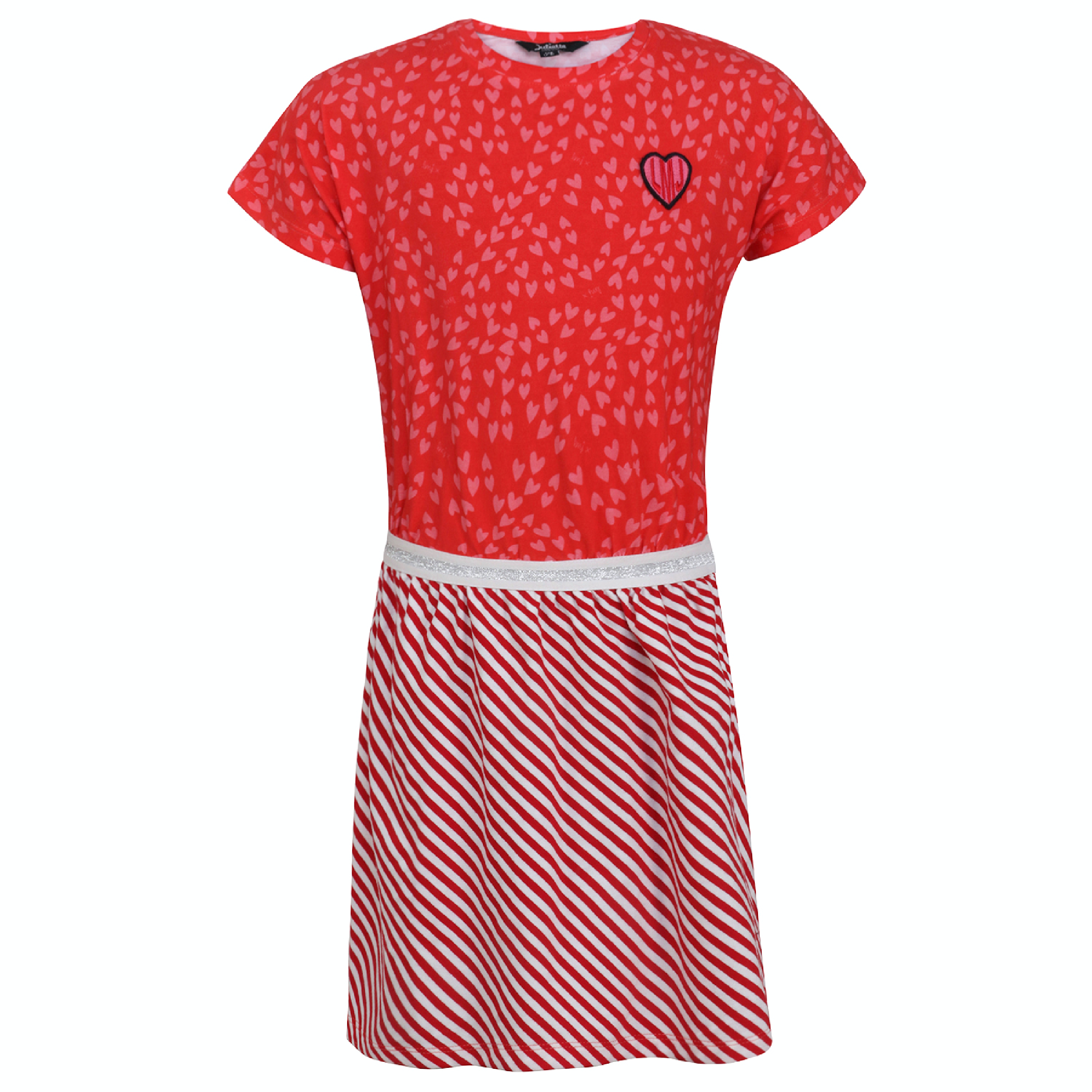 Meisjes Dress Heart van Miss Juliette in de kleur Rood in maat 146, 152.