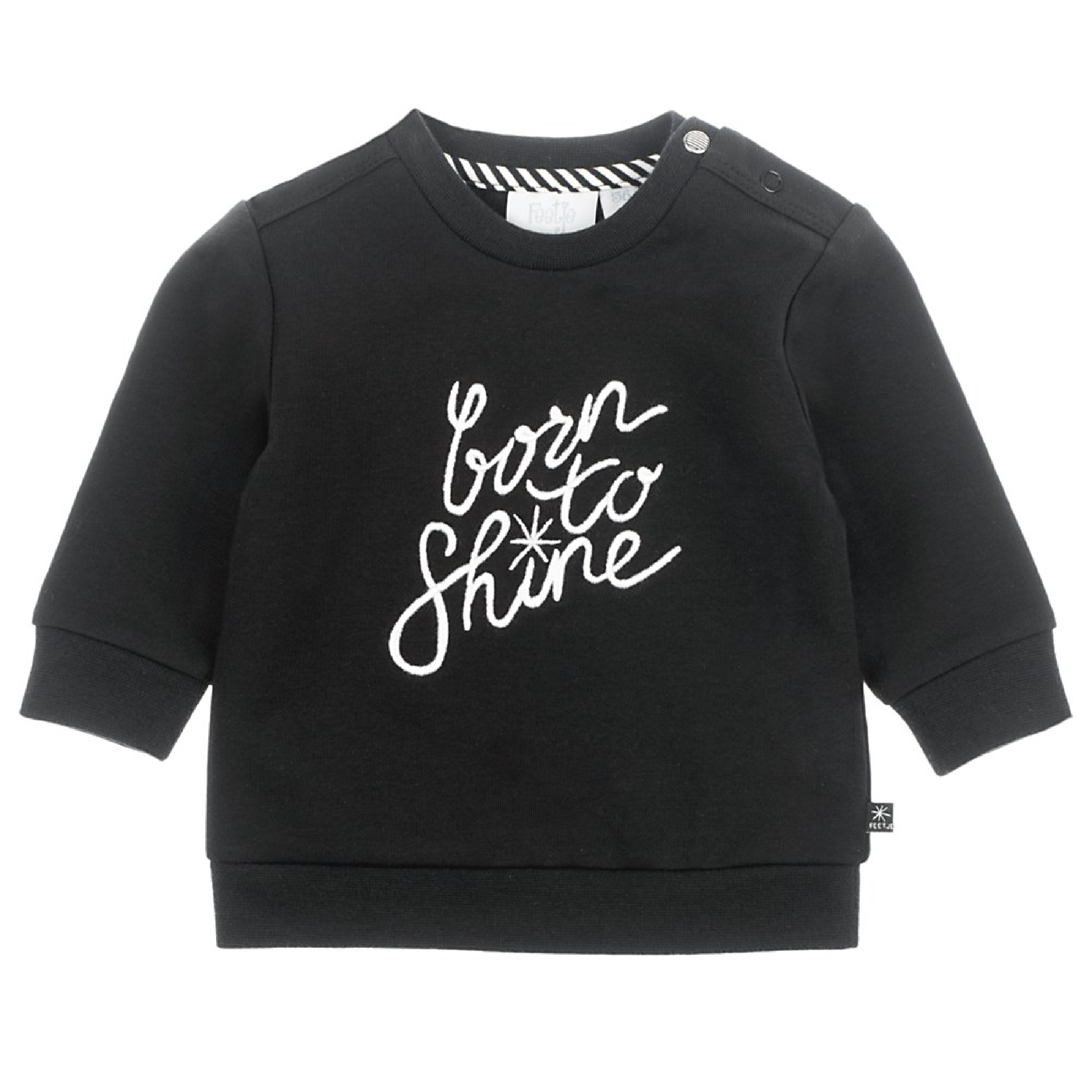 Unisexs Sweater Born To Shine - Hello World van Feetje in de kleur Zwart in maat 68.