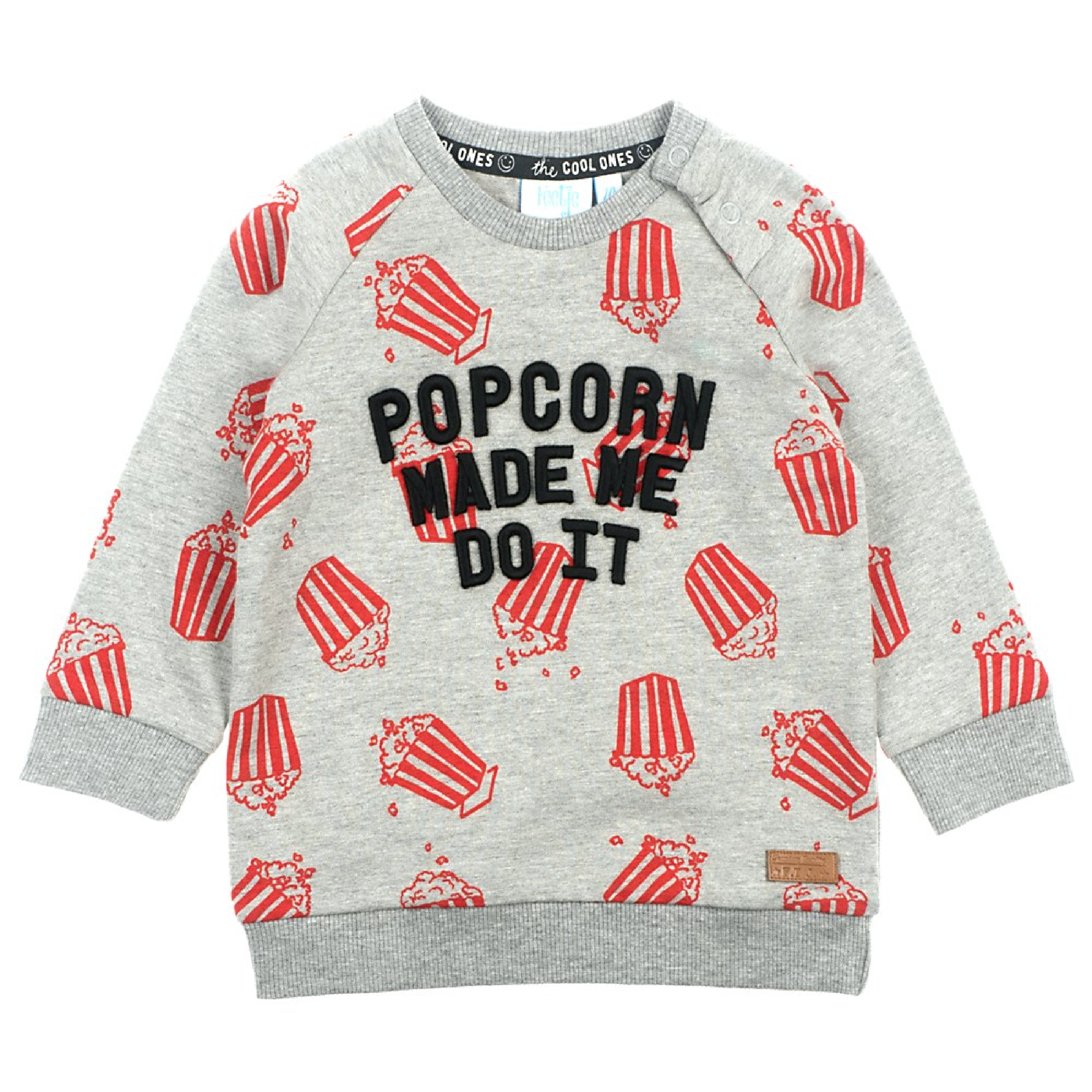 Jongens Sweater Made Me - Popcorn Party van Feetje in de kleur Grijs melange in maat 86.
