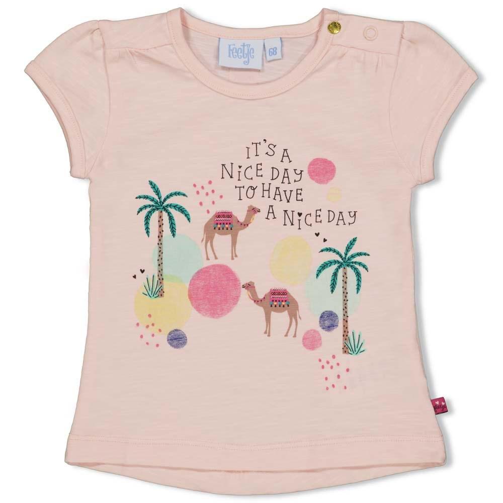 Meisjes T-shirt Nice Day - Little Thing Called Love van Feetje in de kleur Perzik in maat 86.