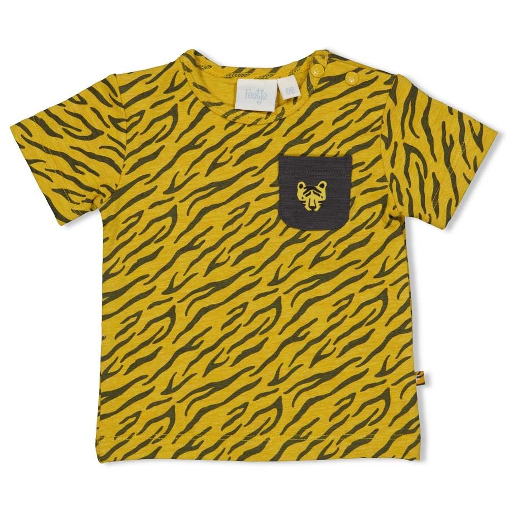 Jongens T-shirt AOP - Go Wild van Feetje in de kleur Okergeel melange in maat 86.