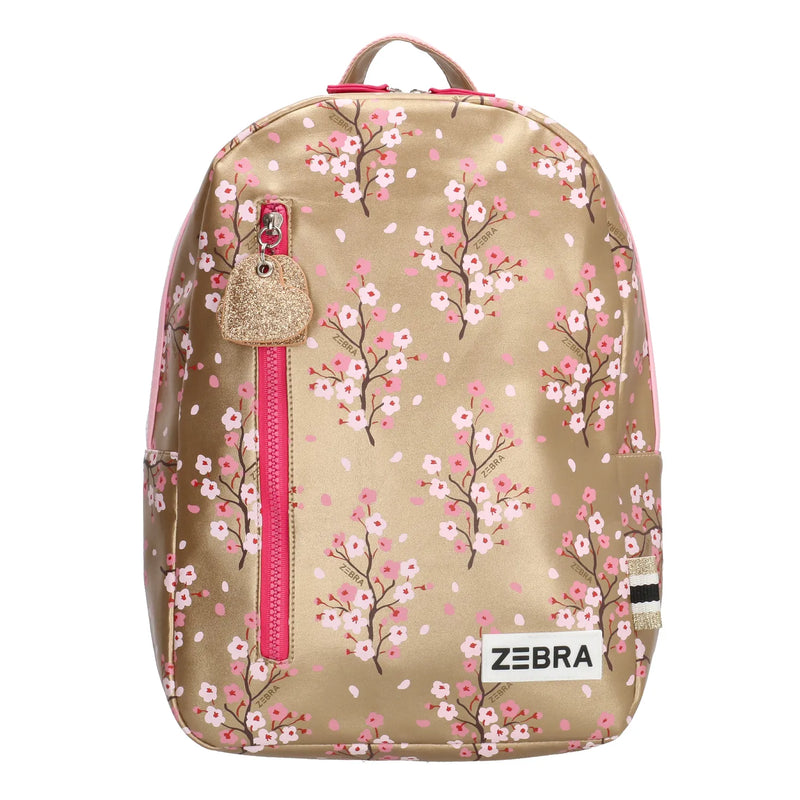 Zebra Rugzak (M) - Pink Flowers - gold