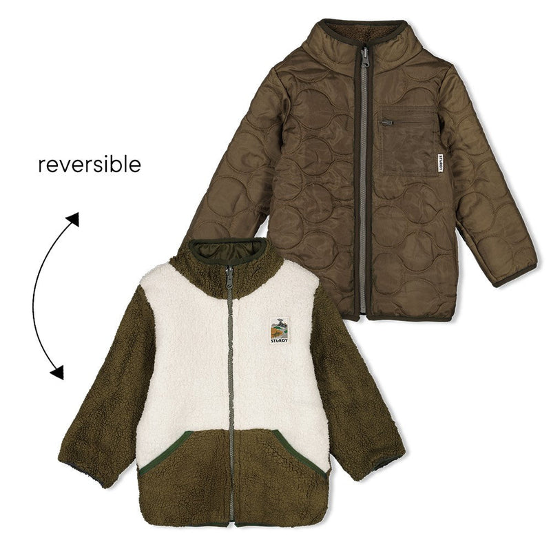 Jongens Omkeerbaar teddy vest - North Sea Party van Sturdy in de kleur Army in maat 128.
