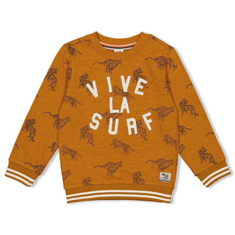 Jongens Sweater AOP - Happy Camper van Sturdy in de kleur Okergeel in maat 128.
