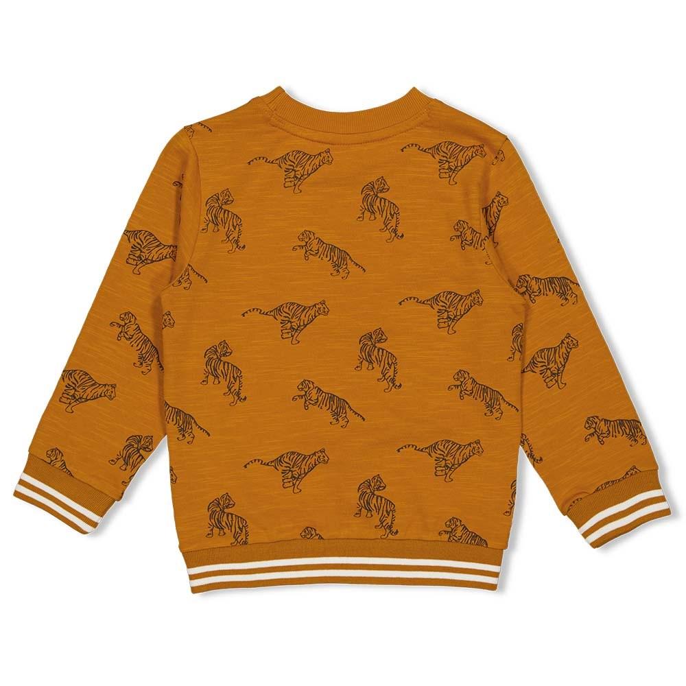 Jongens Sweater AOP - Happy Camper van Sturdy in de kleur Okergeel in maat 128.