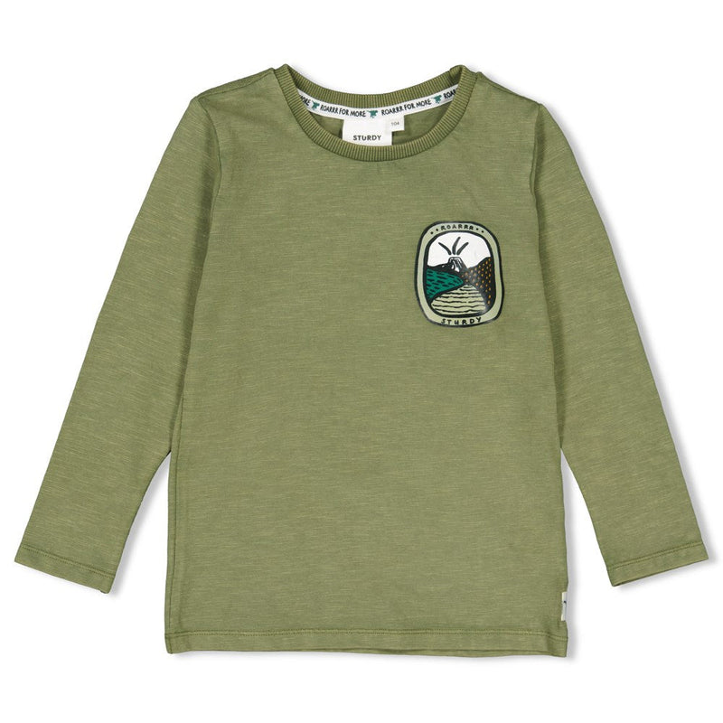 Jongens Longsleeve - He Ho Dino van Sturdy in de kleur Army in maat 128.