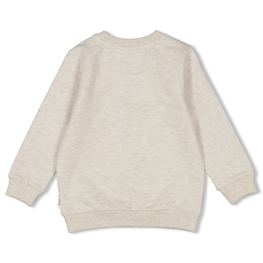 Jongens Sweater - He Ho Dino van Sturdy in de kleur Offwhite melange in maat 128.