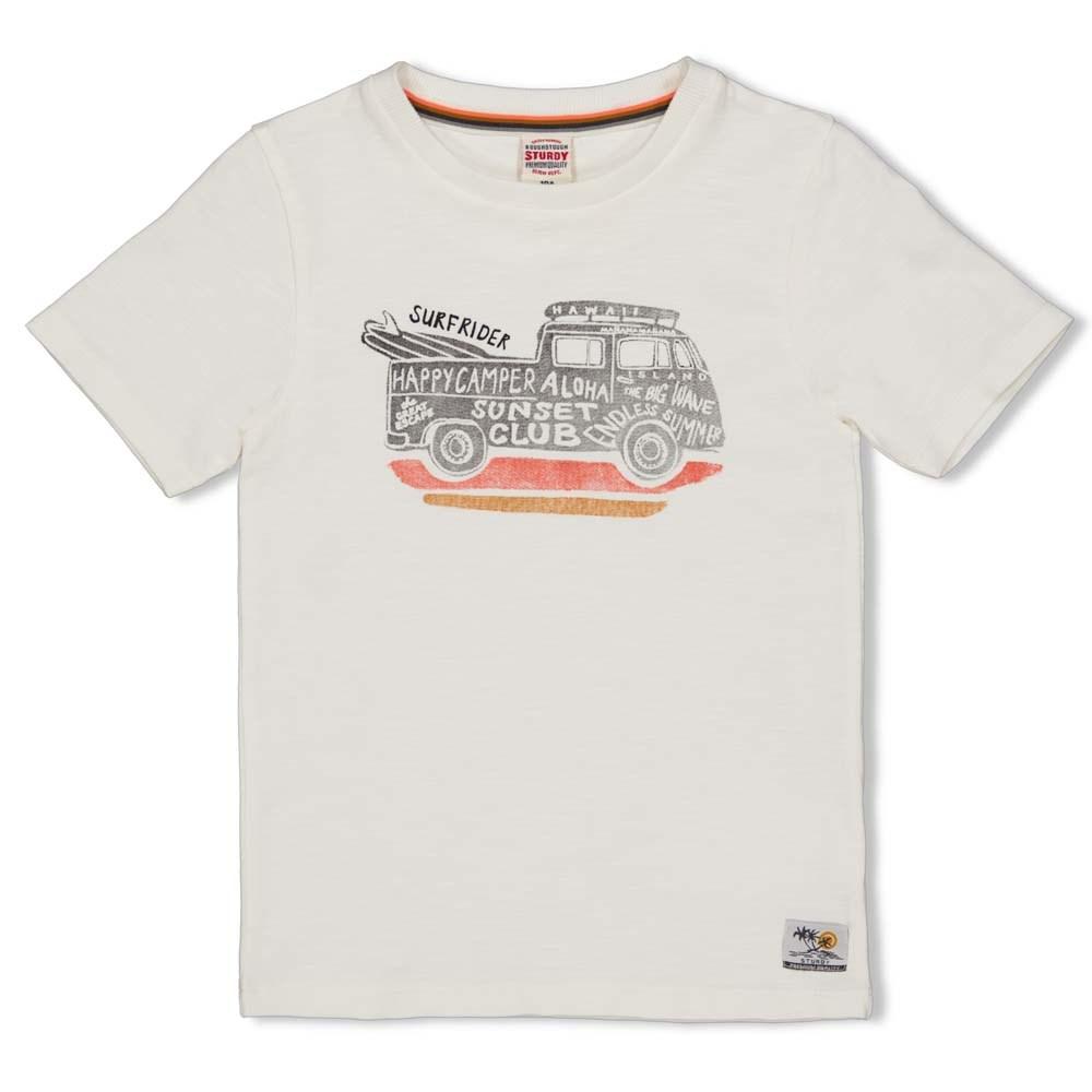 Jongens T-shirt - Happy Camper van Sturdy in de kleur Offwhite in maat 128.
